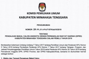 Pengumuman Komisi Pemilihan Umum Kabupaten Minahasa Tenggara